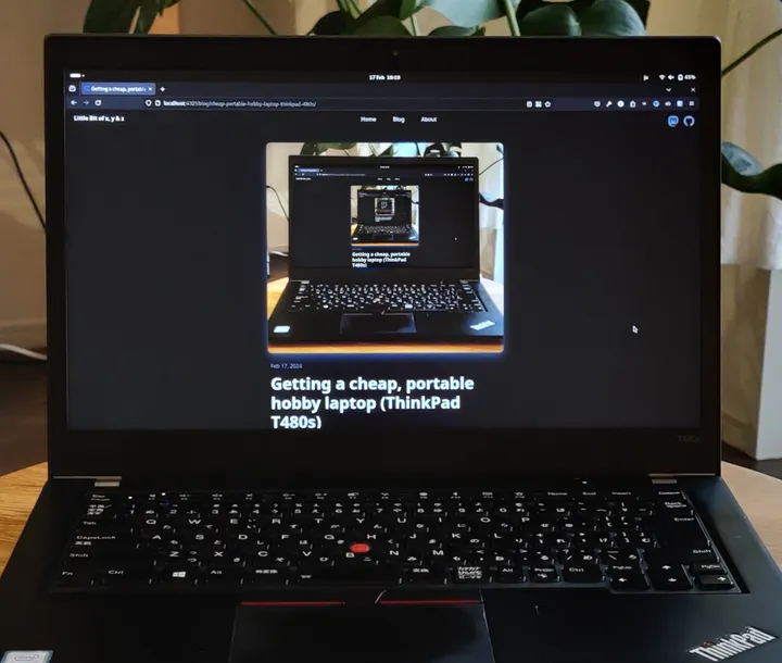 Recursive image of this blog post on the screen of my ThinkPad T480s